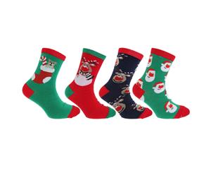 Floso Childrens/Kids Christmas Character Novelty Socks (Pack Of 4) (Navy/Green/Red) - K206