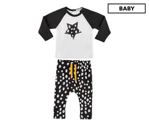 Gem Look Baby Star Embroidery Top & Legging Set - Cream