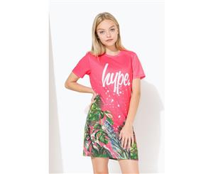 Hype Pink Tropics Script Kids Girls T-Shirt Dress - Pink