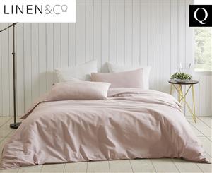 Linen & Co Portland Cotton Linen Queen Bed Quilt Cover Set - Pink