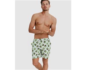 Men's Minty Green Kiwi Print Swim Shorts - Kiwi - Green