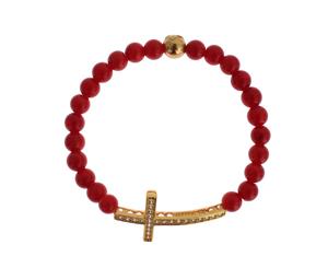 Nialaya Red Coral Gold Cz Cross 925 Silver Bracelet