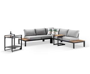 Nova Outdoor Aluminium Lounge With Bar Cart & Side Table - Outdoor Aluminium Lounges - Charcoal with Textured Grey