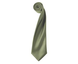 Premier Mens Plain Satin Tie (Narrow Blade) (Olive) - RW1152