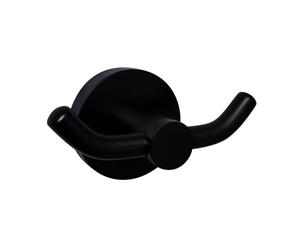 Round Black Solid Brass Double Robe Hook Wall Mounted
