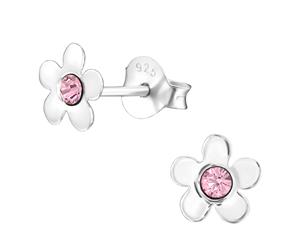 Sterling Silver Kids Light Rose Flower Stud earrings made with Swarovski Crystal