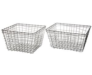 Vignette 2Pc Chambord Metal Handmade Decorative Storage Basket Set Grey