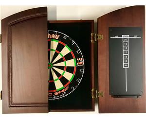 WINMAU PRO SFB Bristle Dart Board Set - Solid Wood Cherry Cabinet - 6 x Darts