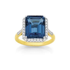 9ct Gold London Blue Topaz & Diamond Ring