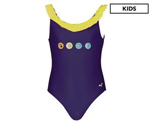 Arena Girls' Water Tribe Crown Caps One Piece - Navy/Lily Yellow