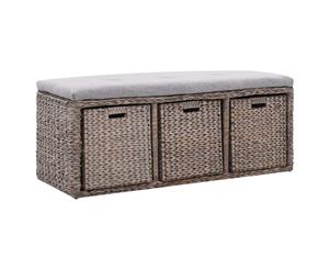 Bench with 3 Baskets Seagrass 105x40x42cm Grey Home Storage Organiser