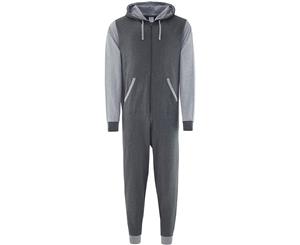 Comfy Co Adults Unisex Two Tone Contrast All-In-One Onesie (Charcoal/Heather Grey) - RW5314