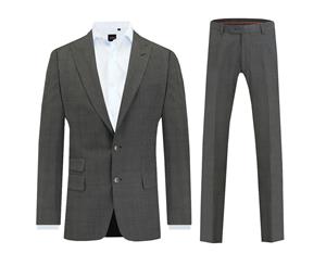 Dobell Mens Charcoal 2 Piece Suit Tailored Fit Peak Lapel Windowpane Check