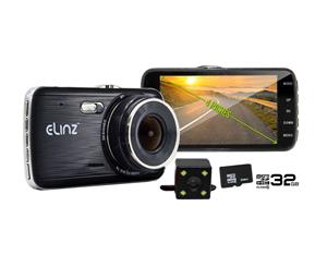 Elinz 4.0" LCD Dash Cam Dual Camera Reversing Car 1296P FHD DVR Video 1700 32GB