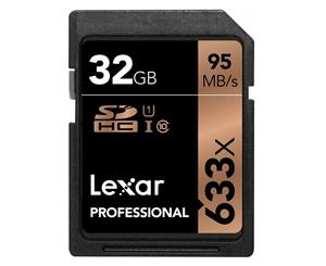 Lexar Professional 633x 32GB SDHC/SDXC UHS-I Card - Upto 95MB/s Class 10 LSD32GCB1AP633