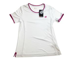 Lotto Women's Tennis Crew Neck Top T-Shirt - White/Candy Floss