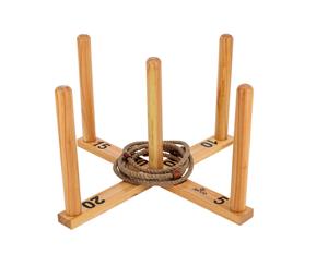 Mega Quoits Wooden Rope Ring Toss Outdoor Game Set 100cm Wide Including 5 Rings