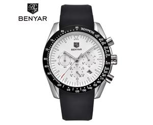 Men's BENYAR Black Dial Chronograph Soft Silicone Strap Quartz Watches for Father's Gift
