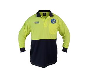 Parramatta Eels NRL LONG Sleeve HI VIS Polo Work Shirt Yellow Navy