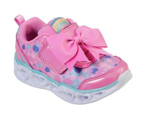 Skechers Girls Heart Lights Sparkle Touch Fastening Trainers (Hot Pink/Turquoise Multi) - FS6630