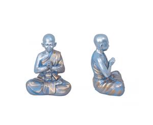 25CM Tranquil Blue Meditating Monk with Gold Designed Robe - Blue