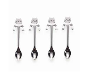 4-pcs Lovely Cat Stainless Steel Hanging Spoons Dessert Spoons Tea Coffee Scoops (4.5-inch in length)