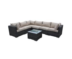 7PC Set Outdoor Rattan Wicker Nusa Furniture Brown Weave Sofa Garden Lounge