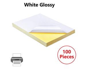 A4 White PVC Glossy Waterproof Self Adhesive Sticker Label Laser Print Paper - White