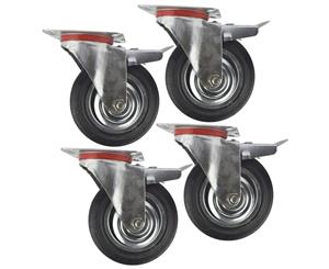 AB Tools 6" (150mm) Rubber Swivel With Brake Castor Wheels Trolley Caster (4 Pack) CST011