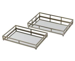 Amalfi 2-Pc Osborne Metal Mirror Multifunctional Rectangle Tray Set Silver