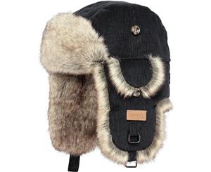 Barts Womens Rib Bomber Soft Faux Fur Corduroy Trapper Hat - Black