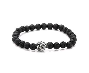 Black Lava Satin Finish Beads Bracelet with Buddha Head - Black