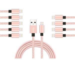 Catzon 1M 2M 3M 10Packs iPhone Charger Nylon Braided Phone Cable Fast Charger Cable USB Cord -Silver Pink