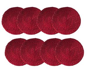 D30cm Double Weave Seagrass Round Placemat - Red x 8pcs