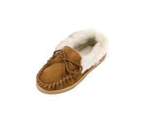 Eastern Counties Leather Childrens/Kids Wool-Blend Lined Moccasin Slippers With Collar (Biscuit) - EL138