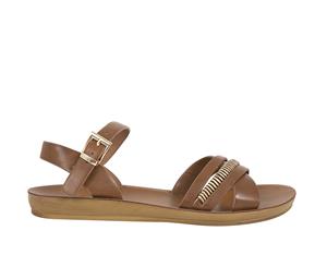 Jenna Vybe Womens Buckle Strapped Sandal Spendless Shoes - Tan