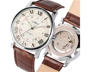 Men's WINNER Date Automatic Mechanical Watch Roman Digital Leather Band Wrist Watches Gift for Male