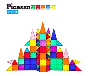 PicassoTiles 101 Piece Set Magnet Building Tiles - Clear Magnetic 3D Building Blocks