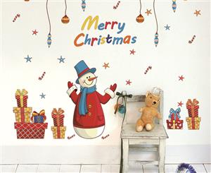 Snowman & Presents Christmas Wall Decal - Multi