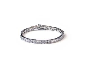 Square Cut CZ Tennis Bracelet in 18k Platinum Plated 4mm x 7.5 Inches - Silver