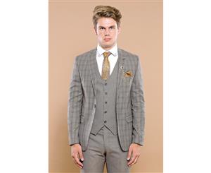 Wessi Slimfit 3 Piece Checked Brown Vested Men's Suit