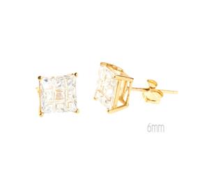 14K Gold Iced Out Ear Stud Earrings - INVISIBLE SQUARE