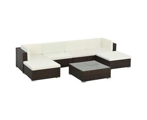 7 Pieces Garden Lounge Set with Cushions Poly Rattan Brown Lounge Set