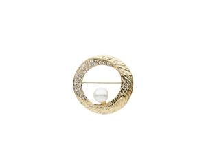 Barcs Pearl & Crystal Brooch in Gold-Coloured Plating