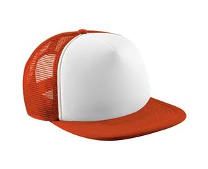Beechfield Junior Vintage Snapback Mesh Trucker Cap / Headwear (Orange / White) - RW200