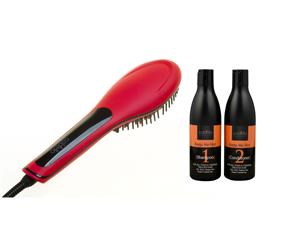 Cabello Glow Straightening Brush with Shampoo & Conditioner 'Keep Me Hot' - Red