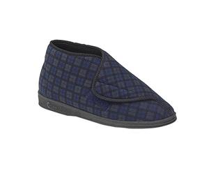 Comfylux Mens James Check Boot Slippers (Navy Blue) - DF813
