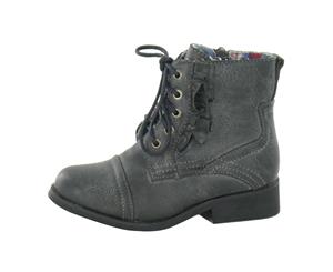 Cutie Childrens Girls Flat Lace Up Boots (Charcoal) - KM587