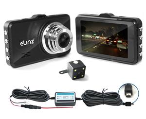 Elinz Dash Cam Dual Camera Reversing Recorder WiFi DVR FHD 1296P Car Video 170 3" LCD