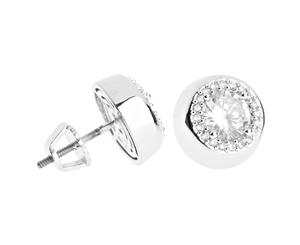 Iced Out Bling Micro Pave Earrings - CENTER 10mm - Silver